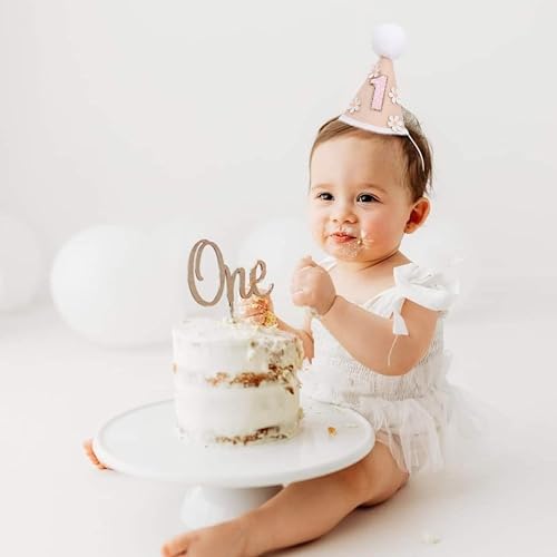 Daisy 1/2 Birthday Cone Hat - Bohemian 6 Months Birthday Decorations,Spring Flower Party Crown Photo Props - color: 1st Brithday