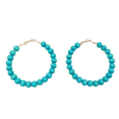 Bohemian Colorful Acrylic Resin Matte Beads Round Circle Hoop Drop Dangle Minimalist Chic Lightweight Earrings for Women Boho Geometric Beaded Statement Jewelry - color: blue 1