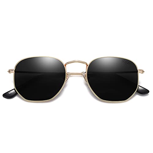 SOJOS Square Polarized Sunglasses for Women Men Small Hexagonal Polygon Shades SJ1072 - color: Black