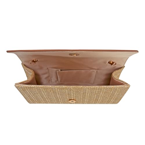 Straw Clutch Purse for Women Envelope Clutch Handbags for Summer Beach Evening Shoulder Crossbody Bag - color: Khaki