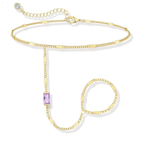 Birthstone Gold Bracelets for Women Trendy 14K Gold Plated Hand Chain Bracelet Stack Stackable Friendship Birthday Bracelets Gifts Christmas Stocking Stuffer for Women - color: 06 June