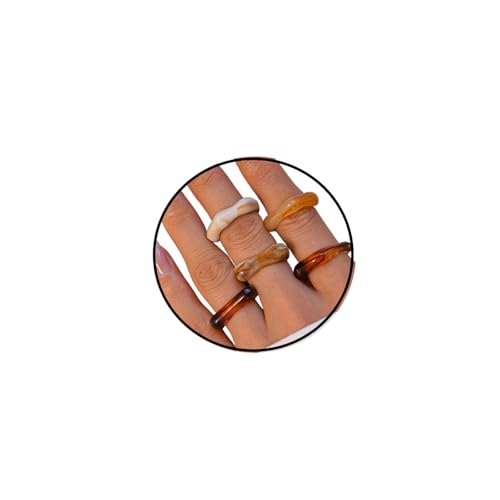 GYRMMUE Vintage Chunky Resin Ring Set for Women,Multicolor Acrylic Stackable Rings Irregular Plastic Knuckle Ring Set Y2k Aesthetic Statement Midi Rings Thick Dome Finger Jewelry - color: Brown