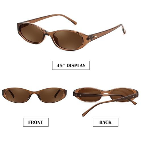 FEISEDY Retro Oval Womens Sunglasses, Trendy Cat Eye Skinny Chic Narrow Y2K 90s Small Sunnies B9177 - color: Brown Frame - Brown