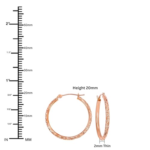 14k Rose Gold X-pattern Diamond-cut Round Hoop Earrings - style: 20mm
