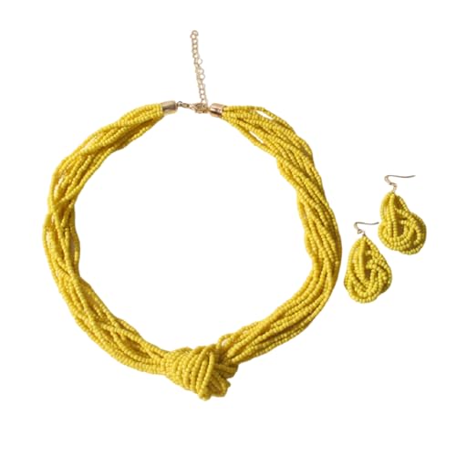 Caiyao Bohemia Multilayer Beaded Choker Necklaces Earrings Set Colorful Adjustable Crystal Rice Beads Chunky Necklace for Women Summer Beach Hawaiian Vacation Ethnic Jewelry Gifts - style: StyleA