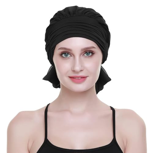 Chemo Headwear Turbans for Women Long Hair Head Scarf Headwraps Cancer Hats - color: Both Black