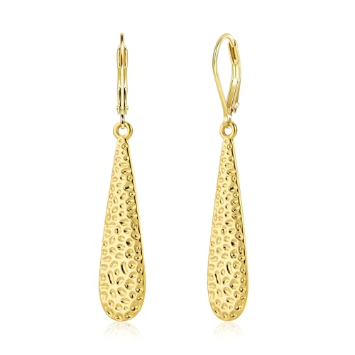 Silver Long Teardrop Dangle Earrings for Women, 14K Gold Plated Hypoallergenic Drop Leverback Earrings, Trendy Long Teardrop Dangle Earings for Jewelry Gifts - color: C-14K Gold