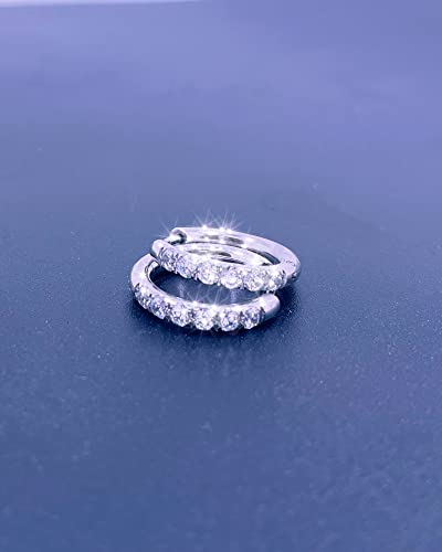 316L Surgical Stainless Steel Huggie Hoop Earrings with Cubic Zirconia, 10G 12G 14G 8-20mm Cartilage Lobe Earrings, 14G Piercing Jewelry - style: 10G 12mm Silver Clear CZ