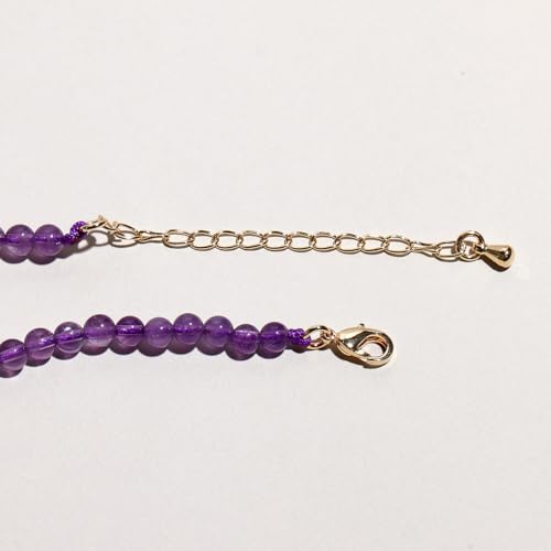 Simple Choker Necklace for Women Real Stone and Crystals Necklaces 4mm Beaded Choker Jewelry Meditation Gift for Women (16"+2") - style: Amethyst
