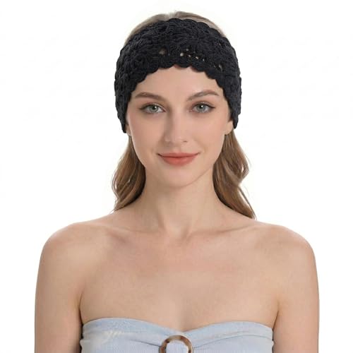 ZLYC Women Headband Handmade Crochet Knit Boho Flower Hair Bands (Crochet Black) - color: Crochet Black