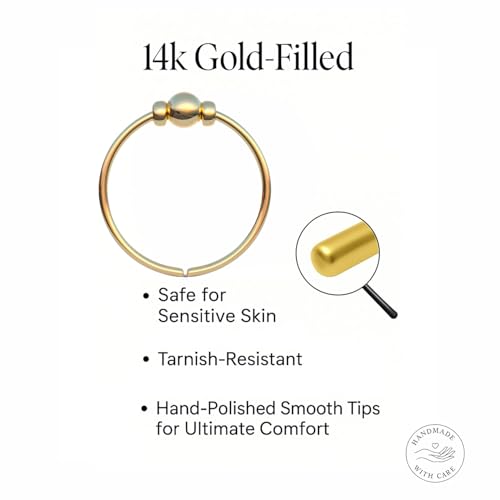 925 Sterling Silver & 14K Gold Filled Nose Ring Hoop Handmade Piercing Jewelry For Women - 24 Gauge 2mm,7mm Tiny Nose Ring with Opal - Gift Ready - color: Gold Beads Gold