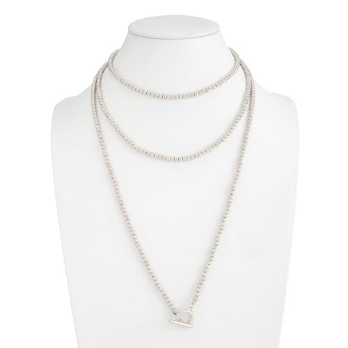 Statement Long Necklaces for Women Vintage Layered Beaded Long Chain Necklaces Boho Y Shaped Tassel Long Pearl Necklace Statement Bead Necklace Jewelry Gift for Women - style: Silver OT