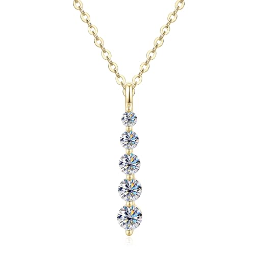 Moissanite Drop Pendant Necklace for Women, 0.92 CT 14K Gold Filled 5-Stone Round Pendant, Trendy Jewelry Gift for Wife Mother Birthday Anniversary Valentines Wedding - color: Gold
