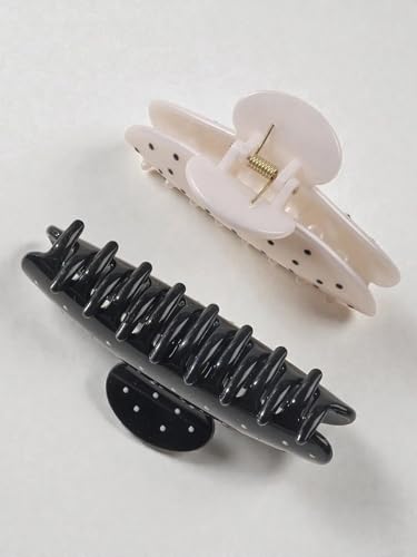 Strong Hold Polka Dot Hair Claw Clips Set of 2 for Thick Hair, Non-Slip Daily Styling, Cute All-Season Hair Accessories