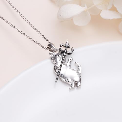 925 Sterling Silver Animal Necklaces Lion/Cat/Phoenix/Bunny/Koalas Necklace Adjustable Chain Animal Lover Pendant Jewelry for Women Men - style: Cat Trident