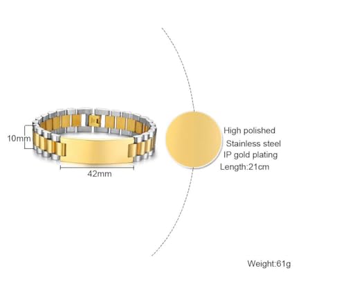 Custom Mens Bracelet Personalized Watch Band Engraved Name Bracelets for Men Customized ID Cuff Wristband Gift for Dad Husband - style: Gold&Silver-1.0cm