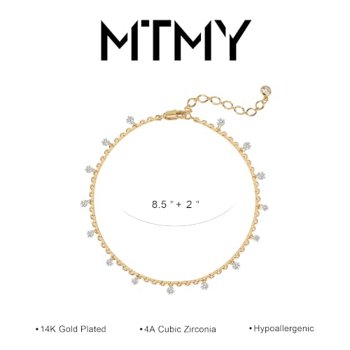 MTMY Gold Anklets for Women 14K Gold Plated Tiny Bead Anklet Colorful Tassel Foot Chain Dainty Adjustable Cute Summer Beach Boho Anklets Jewelry Gift - style: tassel cz