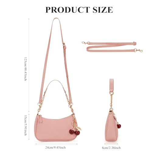Small Shoulder Bags for Women Y2k Cute Shoulder Purse with Cherry Pendant Trendy Designer Handbag for Daily - color: A04-pink