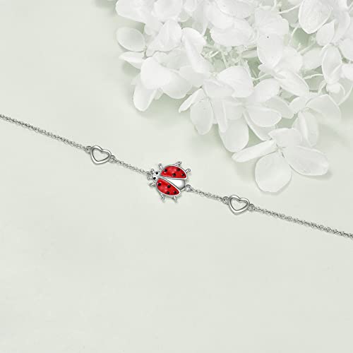 YAFEINI Ankle Bracelets for Women Sterling Silver Mermaid Turtle Ladybug Butterfly Moon Star Pineapple Anklet Link Chain Anklets Jewelry Gifts for Women - style: Ladybug anklet