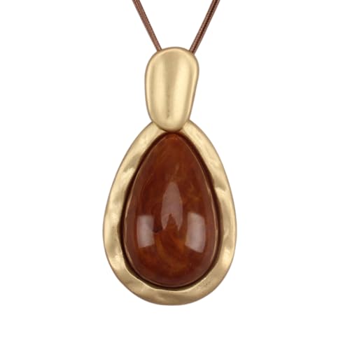 GelConnie Long Necklaces for Women Boho Large Pendant Necklace Casual Bohemian Brown Leather Choker Sweater Circle Statement Stone Necklace - style: Red Gold Long Necklace