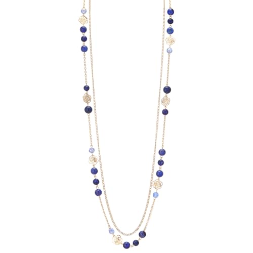 FULU AUTUMN Boho Gold Long Necklaces for Women Natural Stone Beaded Layered Long Necklace Mothers Day Gifts Dainty Flower Costume Jewelry for Women - color: Sapphire