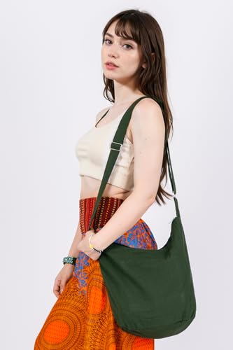 Your Cozy Hobo Sling Bags For Women Crossbody Bag Thai Top Handmade Shoulder Bag with Adjustable Strap - color: Dark Forest