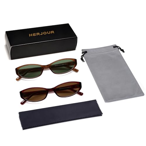 Retro Oval Sunglasses for Women Men Y2k Narrow Cat Eye Sunnies Skinny Shades AR82299 - color: 13. Brown+clear Red
