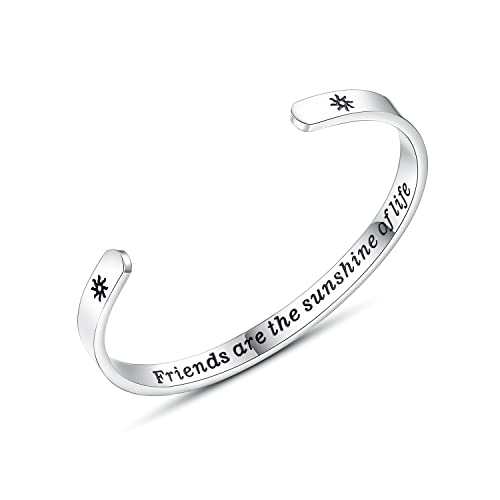 TONY & SANDY Inspirational Bracelets for Women Teen Girls Personalized Gifts for Daughter Granddaughter Mom Sister Friends Stainless Steel Engraved Cuff Birthday Easter Christmas - style: A - Friend Gifts - Friends are the sunshine of life