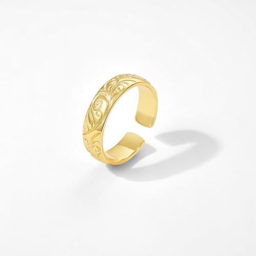 KissYan Adjustable Open Ring for Women, 14K Gold Plated Vintage Statement Leaf Pattern Band Ring with CZ, Dainty Trendy Jewelry Gift - style: Style2