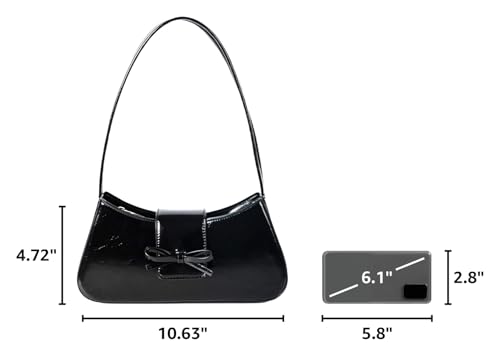 Shoulder Bags for Women Coquette Bow Purse Y2k Bag Small Cute Purses Mini Hobo Handbag Faux Leather Shoulder Purse - color: Black