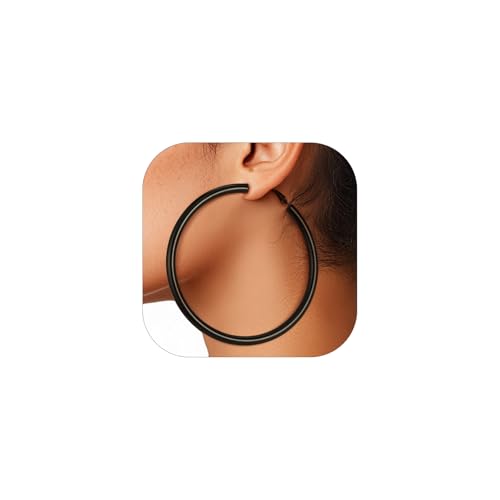 Stainless Steel Chunky Hoop Earrings For Women, Minimalist and Chic, Black/Gold Plated, Round Hoops Earrings Hypoallergenic, Size: 30mm/40mm/60mm/80mm, Come with Box - color: 1. Black, size: 80MM