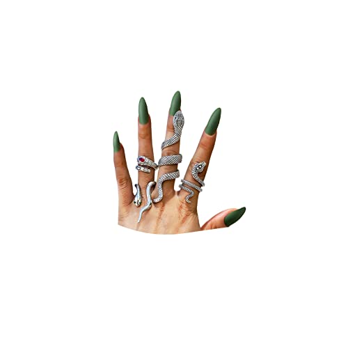 CSIYANJRY99 Silver & Gold Snake Rings Set - Vintage Punk Serpent & Gothic Knuckle Rings - Boho Stackable Cobra Finger Ring Jewelry - color: C-Silver