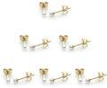 14K Gold Filled Polished Small CZ Pearl Ball Stud Earrings Set for Women Men 20G Surgical Steel Hypoallergenic Piercing Studs for Sensitive Ear, Pack of 6 Pairs - style: W : 3MM Gold Pearl Studs Set