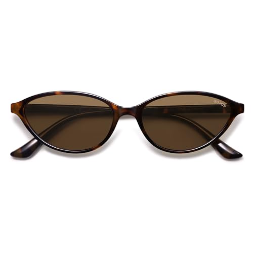 SOJOS Trendy Polarized Oval Sunglasses for Women Retro Chic 90s Shades Lightweight Sunnies SJ2656 - color: Tortoise Frame Brown Lens