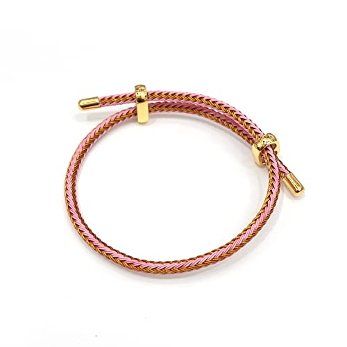 Caiyao Unisex Steel Rope Bracelet Couple Bracelet Simplicity Fashion Titanium Buckle Adjustable Wire Rope Bracelet for Women Men Jewelry Gift - color: pink gold