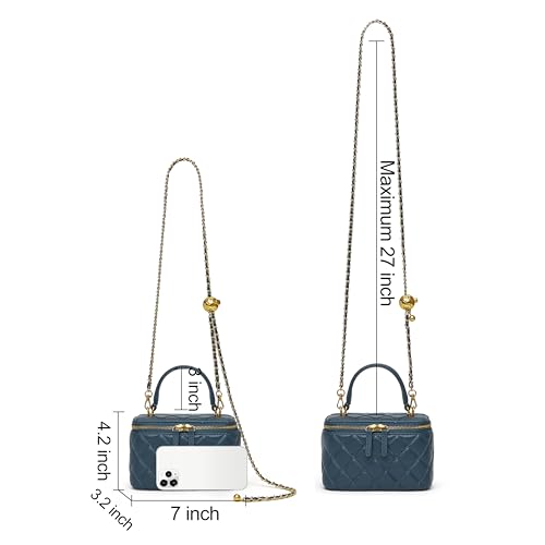 DORIS&JACKY Small Quilted Box Crossbody Purse For Women, Designer Lambskin Leather Mini Top Handle Tote Bag With Chain Strap - color: 4-blue