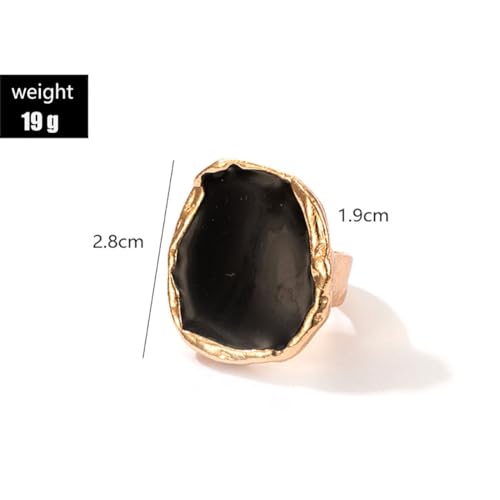 Vintage Statement Rings for Women,Chunky Gold Cocktail Rings,Big Black Enamel Drip Finger Ring,Fashion Geometric Punk Ring Gothic Jewelry Accessories Gifts - color: Gold