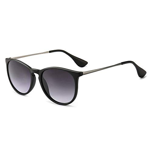 SUNGAIT Premium Vintage Round Sunglasses for Women Men Classic Retro Trendy Style - color: 11 Black Frame (Matte Finish)/Gray Gradient Lens