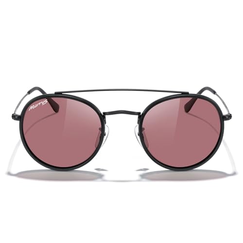MERRY'S Retro Round Polarized Sunglasses - Unisex Double Bridge Sun Glasses - color: Matte Black Frame/Matte Black Bridge/Red Lens
