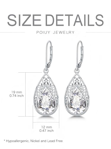 POIUY Gifts for Women Hypoallergenic Teardrop Filigree Birthstone Leverback Dangle Earrings 18K White Gold Fashion Jewelry Anniversary Wedding Birthday Gifts for Women Daughter Sister Girlfriend Wife - style: 4-April Birthstone Earrings