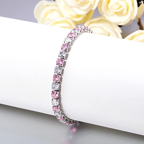 CiNily Adjustable Tennis Bracelets for Women Teen Girls Rainbow Cubic Zirconia Bracelet 14K White Gold Plated Hypoallergenic Slider Bracelet Jewelry Gift - color: Pink white