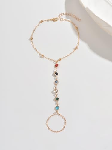 Boho Barefoot Sandals Anklet for Women Gold Tone Toe Ring Ankle Bracelet Colorful Crystal Stone Foot Jewelry for Beach Wedding Summer Party