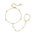 BAYLAY Hand Chain Bracelet, 14K Gold Plated Ring Bracelet Hand Chain Dainty Gold Bracelet for Women Trendy Finger Ring Slave Bracelets Hand Jewelry for Women Summer Beach Boho Gifts Trendy Stuff - color: Pearls