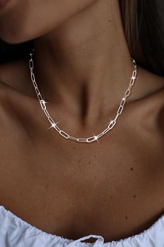 MBW Silver Paperclip Chain Necklace for Women,Dainty Sterling Silver Choker Necklaces for Women Trendy Simple Long Chunky Minimalist Waterproof Link Necklace Jewelry Gifts for Women 16/18/20 in - color: 5mm20"