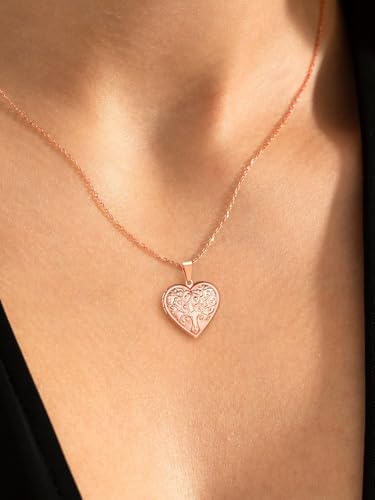 U7 Women Locket Necklace Platinum 14K Gold Photo Lockets that Hold Picture,Chain 20 Inch Personalized Gift Custom Love Heart Image Necklaces - color: 04# Rose Gold(Tree of Life)