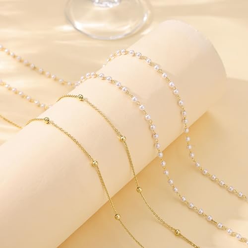 Risamil Waist Chain for Women, Dainty Gold Plated Belly Chain for The Waist Adjustable Waterproof Sexy Bikini Satellite Beads Sparkle Chain Simple Body Chain Summer Jewelry Gifts for Women - style: Pearl1
