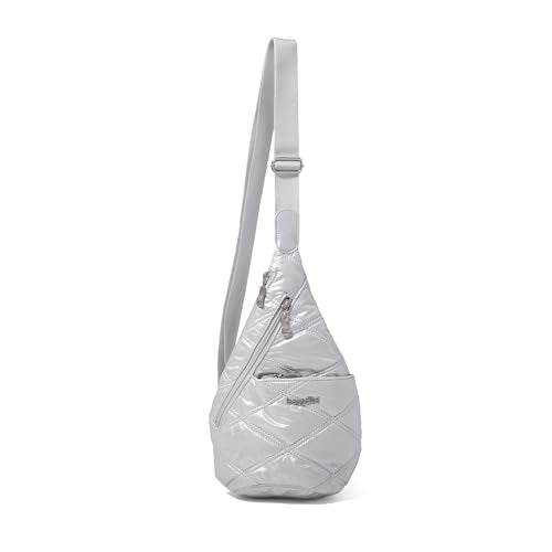 Baggallini Mini Sling - 12x7 Sling Crossbody Bag Backpack with Adjustable Shoulder Strap - color: Silver Metallic Quilt