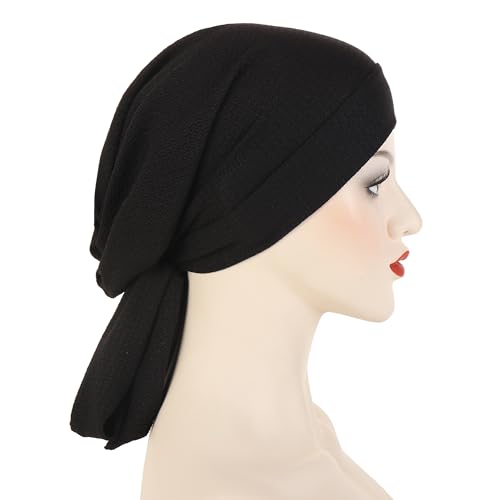 YYAOJHAO Pre Tied Bandanas Headscarf for Women - Solid Wave Chemotherapy Caps Headwrap Chemo Turban Headwear Hats - color: Black