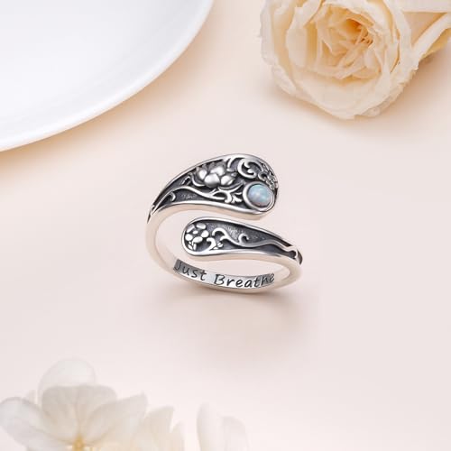 Yearace Spoon Ring for Women - Sterling Silver Victorian Vintage Oxidized Style Thumb Rings - Boho Statement Ring Jewelry Gifts - style: Lotus