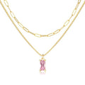 Dainty Gold Charm Necklaces for Women Non Tarnish, 14K Trendy Blue Green Cubic Zirconia Emerald Pendant Birthstone Necklaces Birthday Gifts for Women Waterproof Jewelry - color: 10-October(Tourmaline)